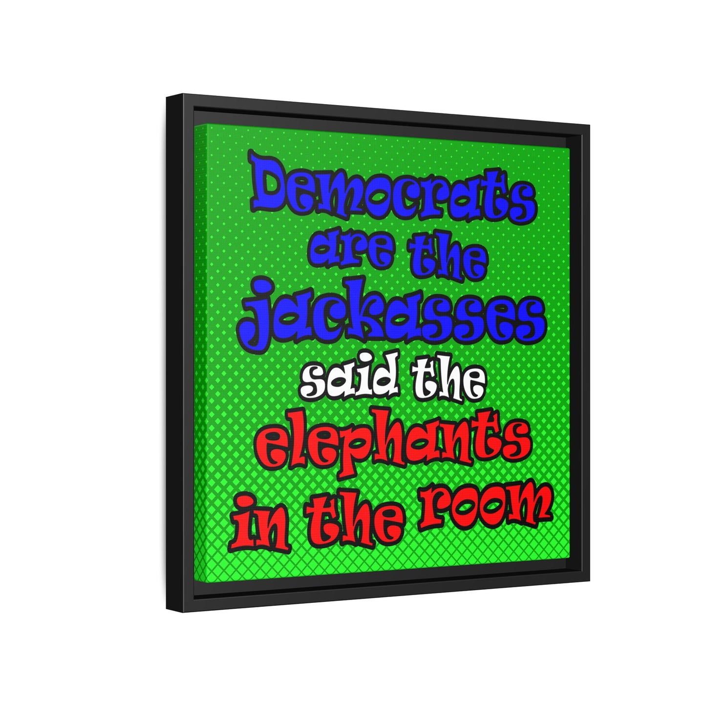 donkeys and elephants - framed canvas art (logo green)