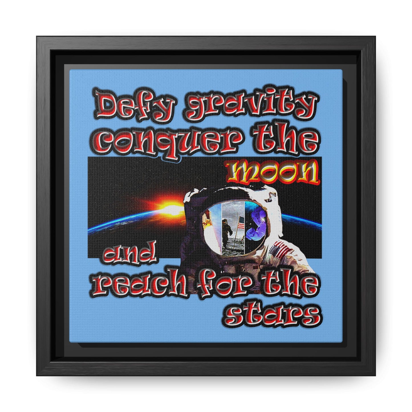 defy conquer reach - framed canvas art (light blue)