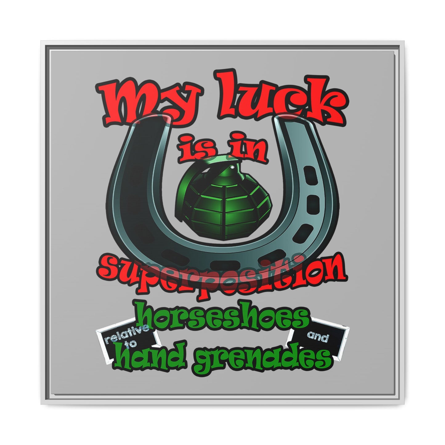 my luck - framed canvas art (light grey)