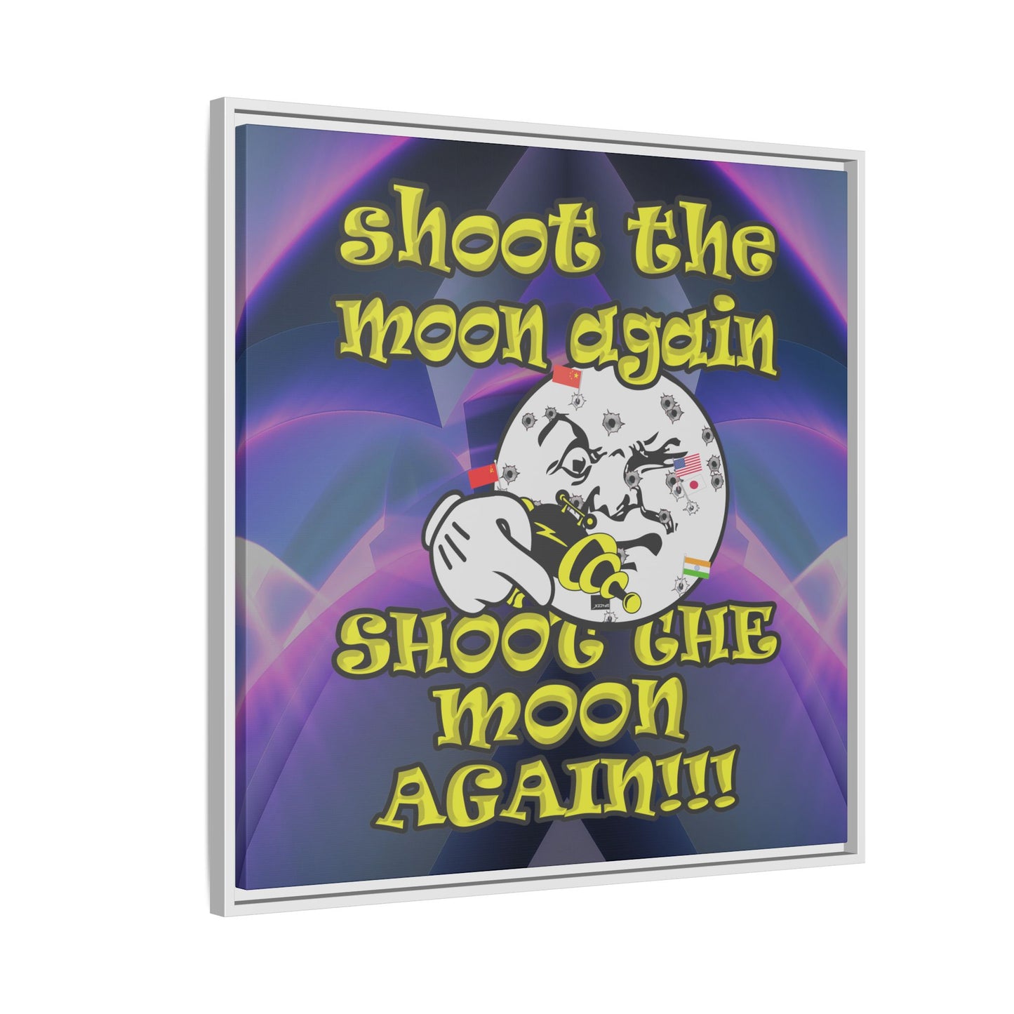 shoot the moon again - framed canvas art (grey-pink wave)