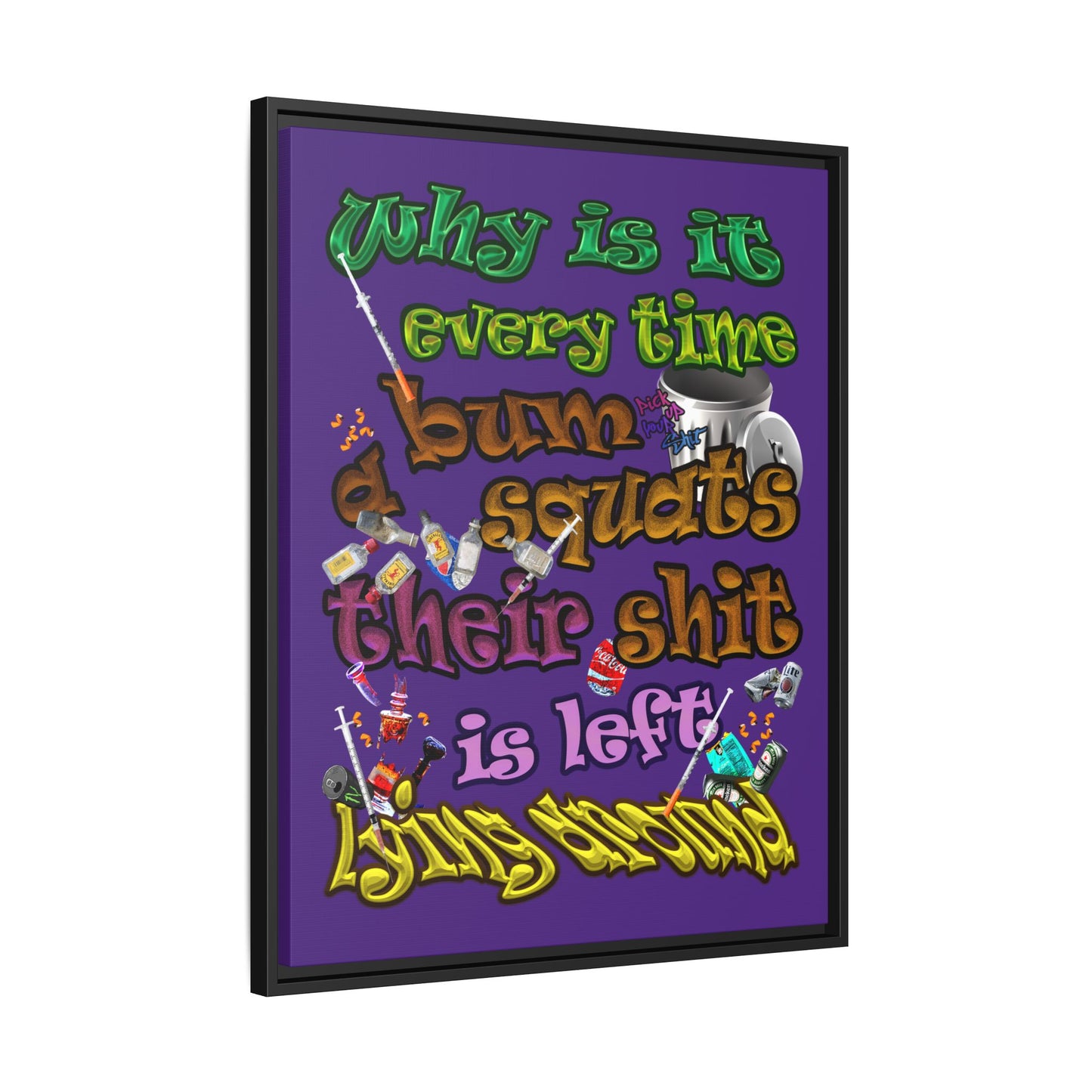 the bum's shit - framed canvas art (purple)