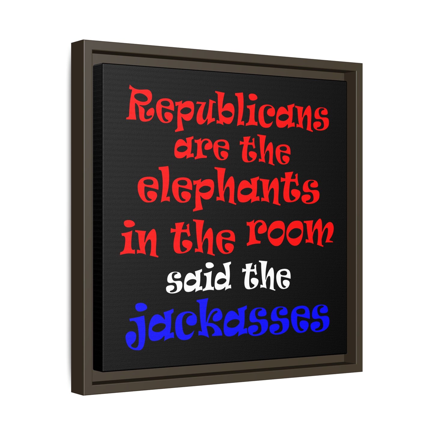 donkeys and elephants - framed canvas art (black)