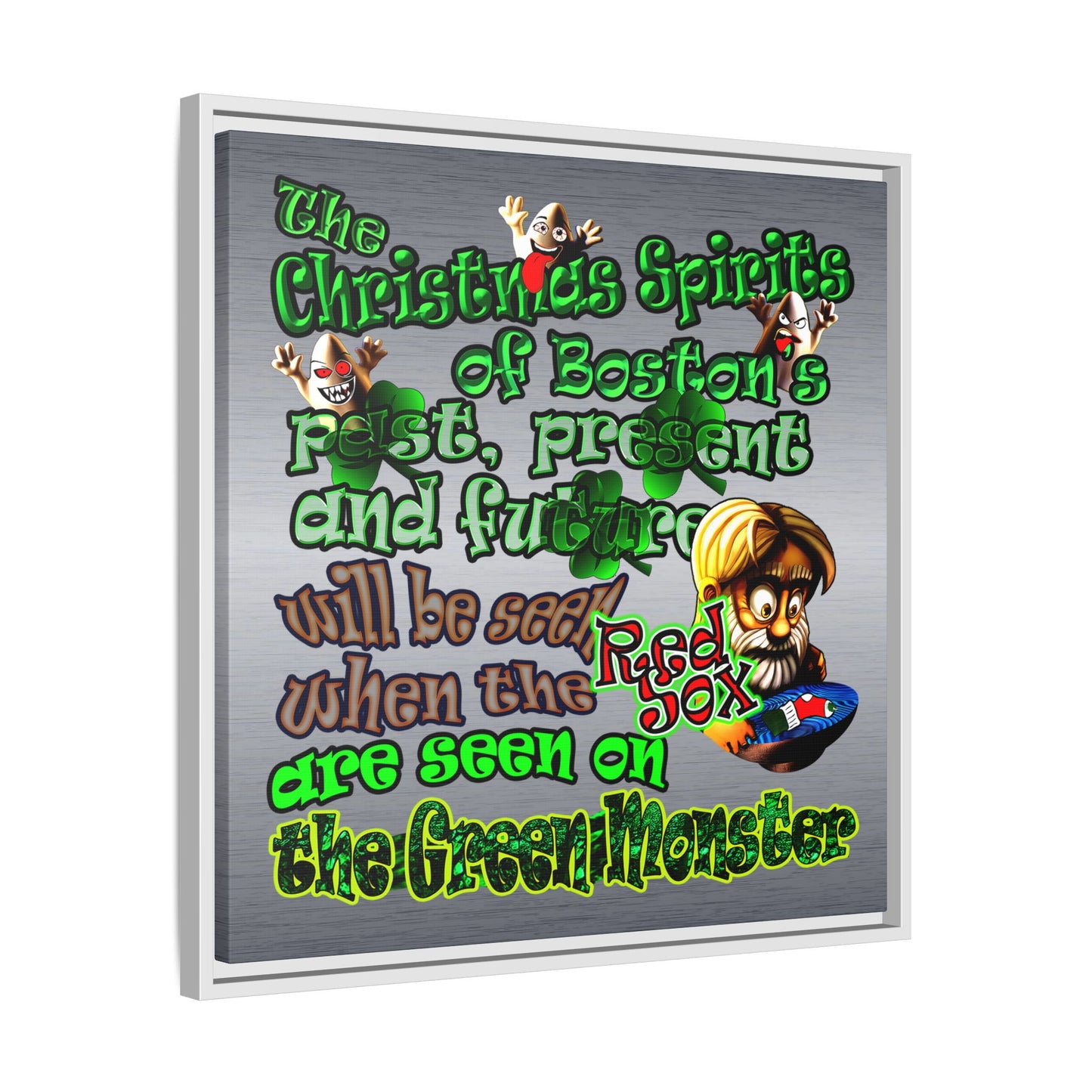 christmas spirits of boston - framed canvas art (brushed nickel)