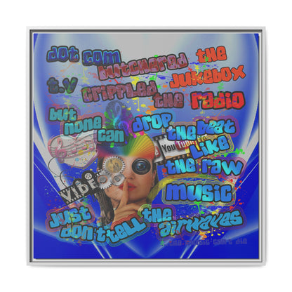 drop the beat - framed canvas art (blue-white wave)