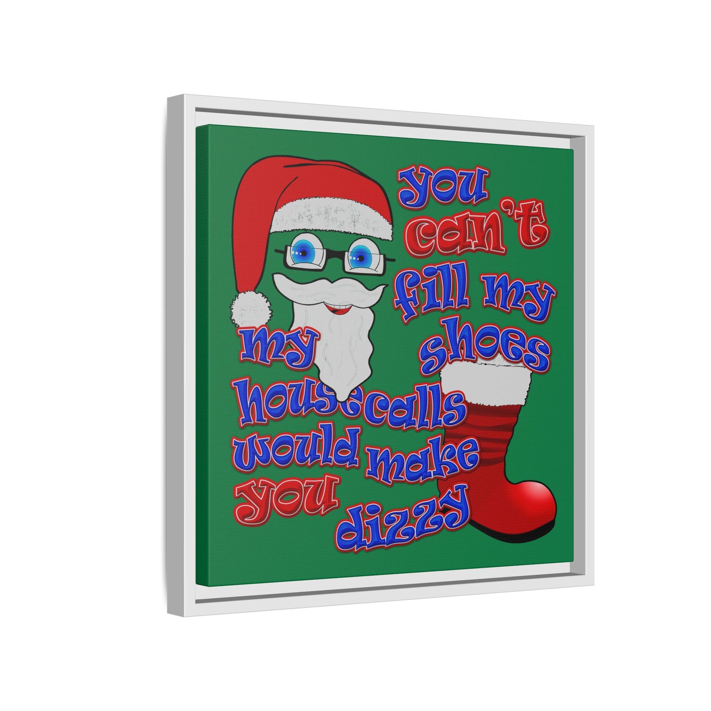santa's shoes - framed canvas art (dark green)