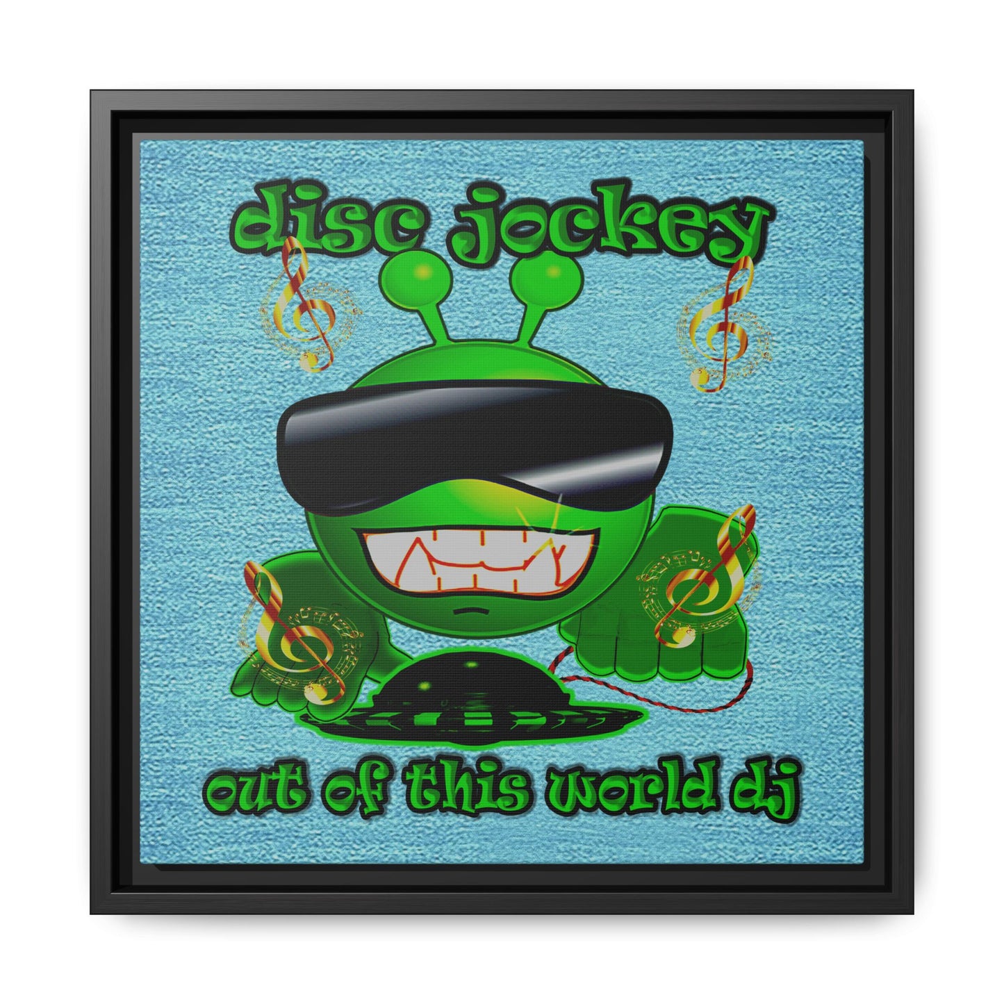 disc jockey - framed canvas art (faded blue)