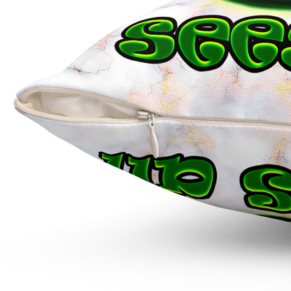 green monster - Spun Polyester Square Pillow - (white marble)