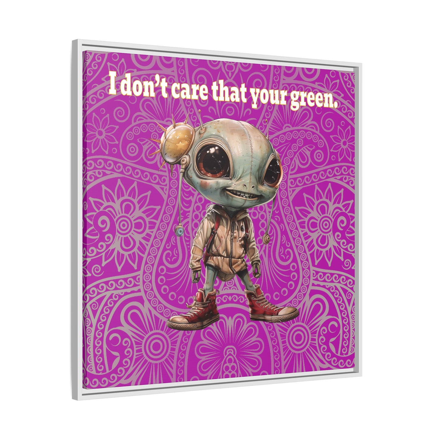 I don't care that your green - framed canvas art (pink swirl)
