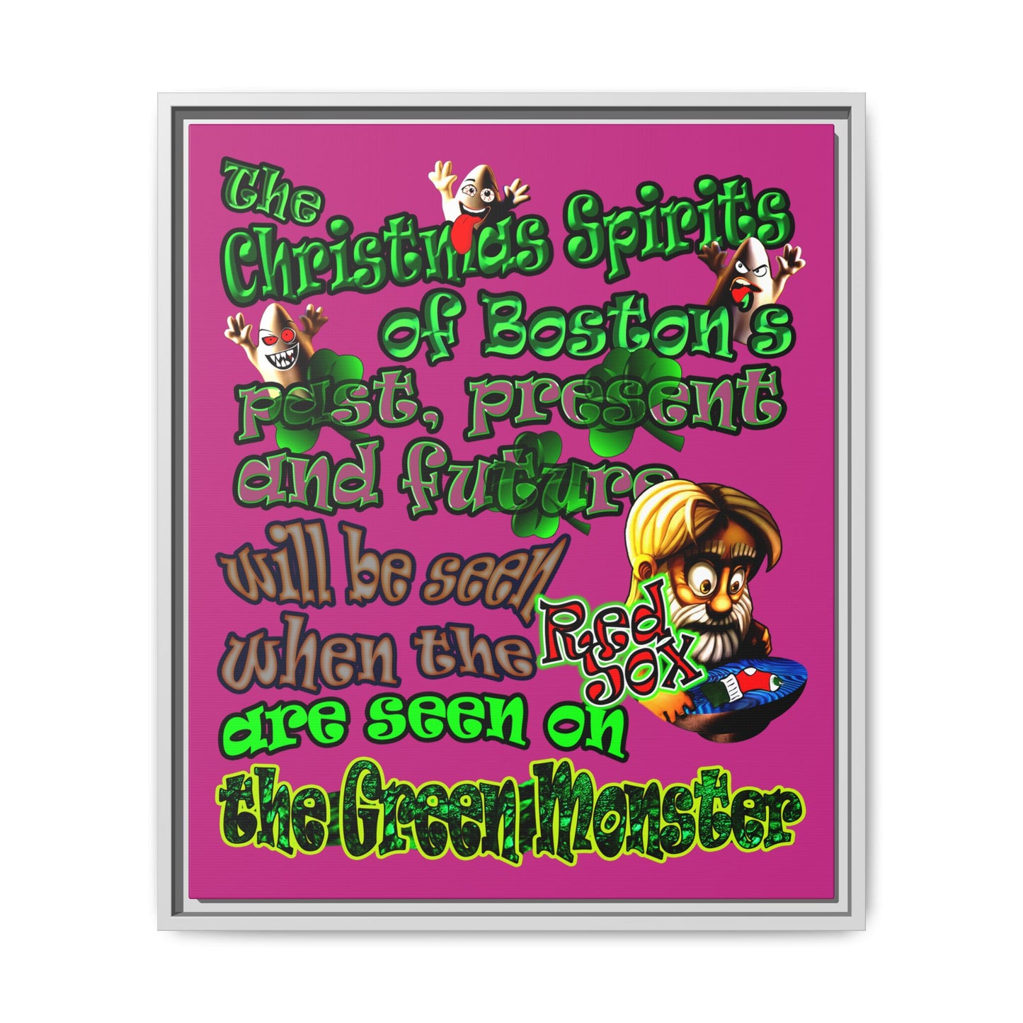 christmas spirits of boston - framed canvas art (pink)