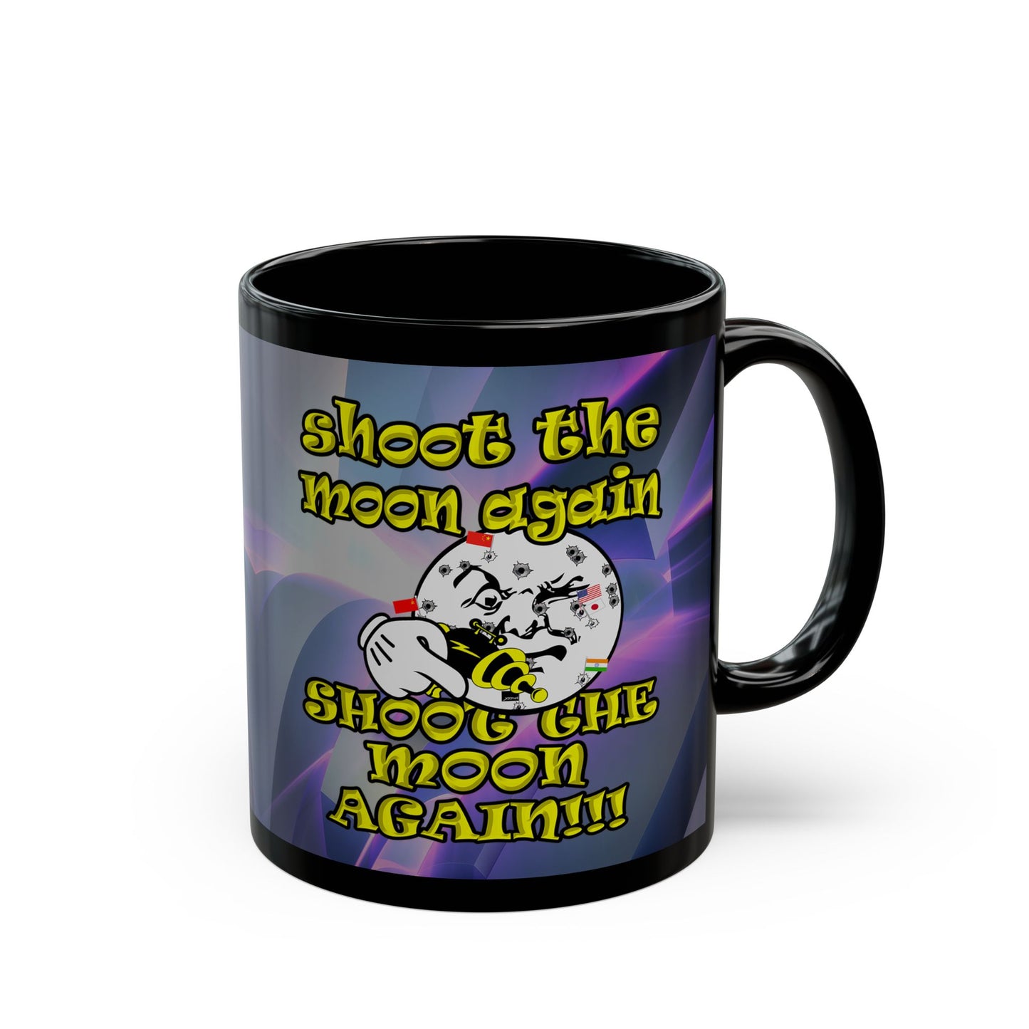 shoot the moon again - Black Mug (grey-pink wave)