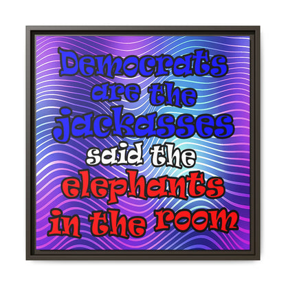 donkeys and elephants - framed canvas art (purple wave)