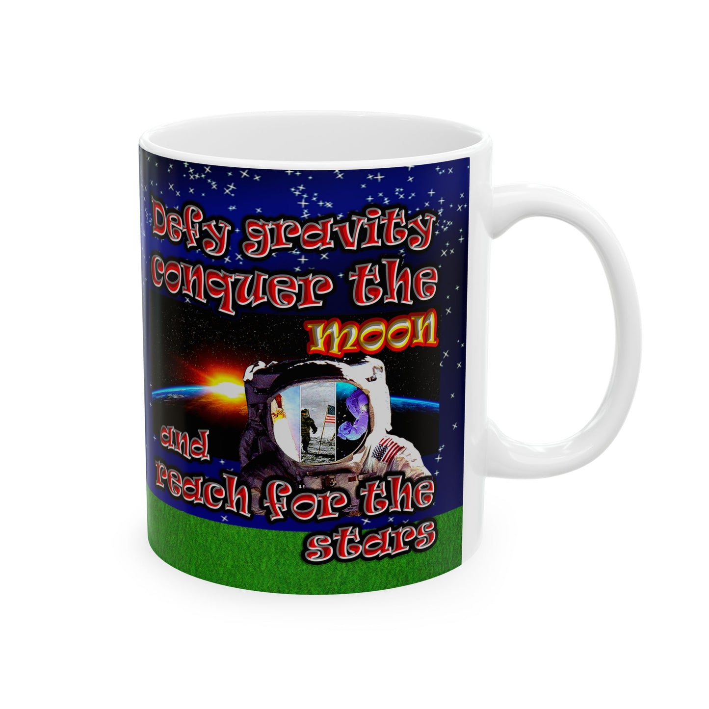 defy conquer reach - White Mug ('snoops' background)