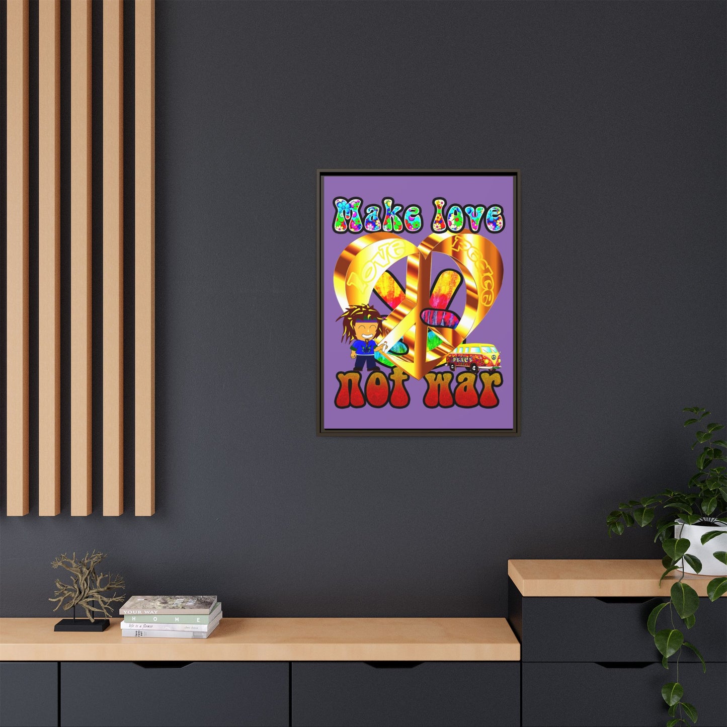 love peace - framed canvas art (light purple)
