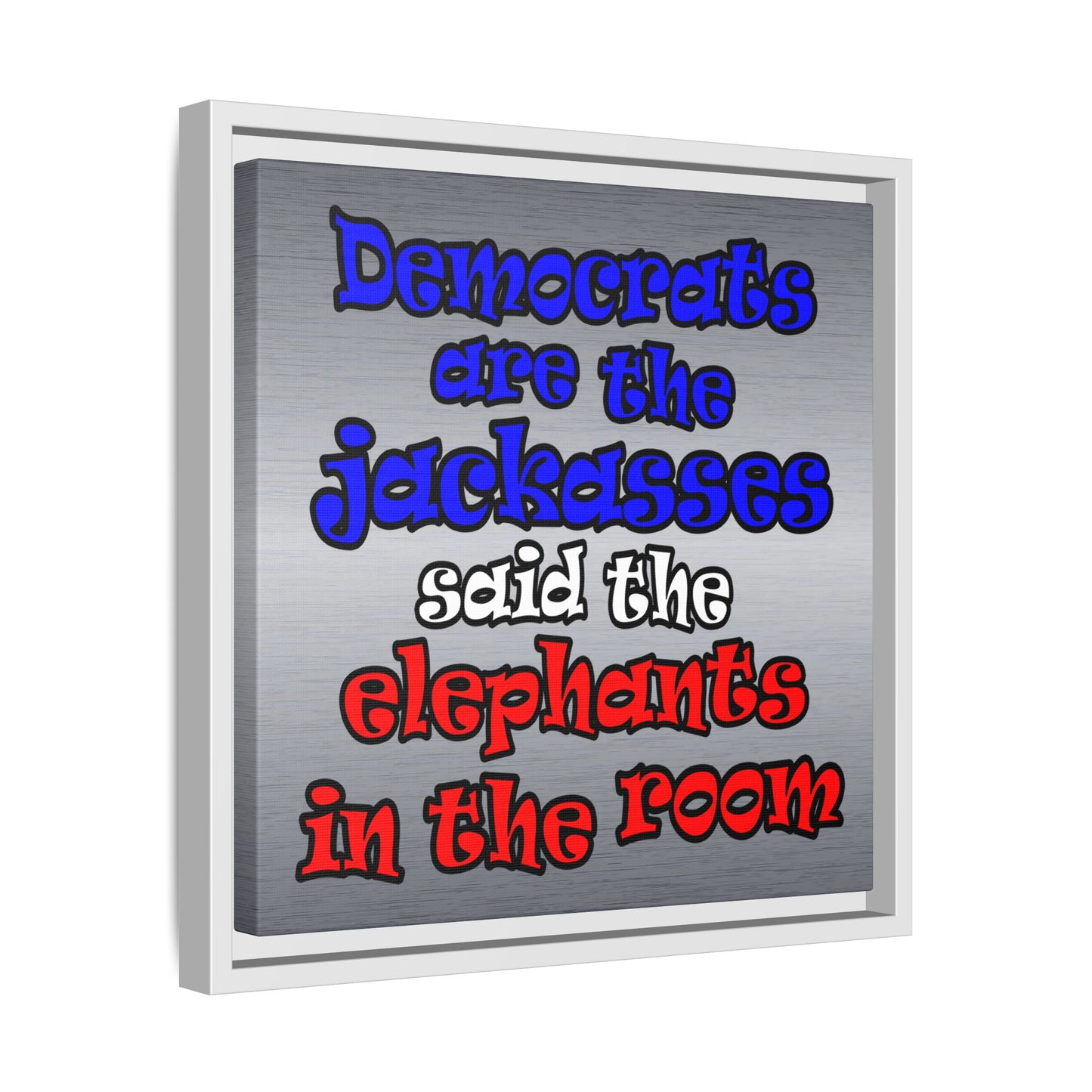 donkeys and elephants - framed canvas art (brushed nickel)
