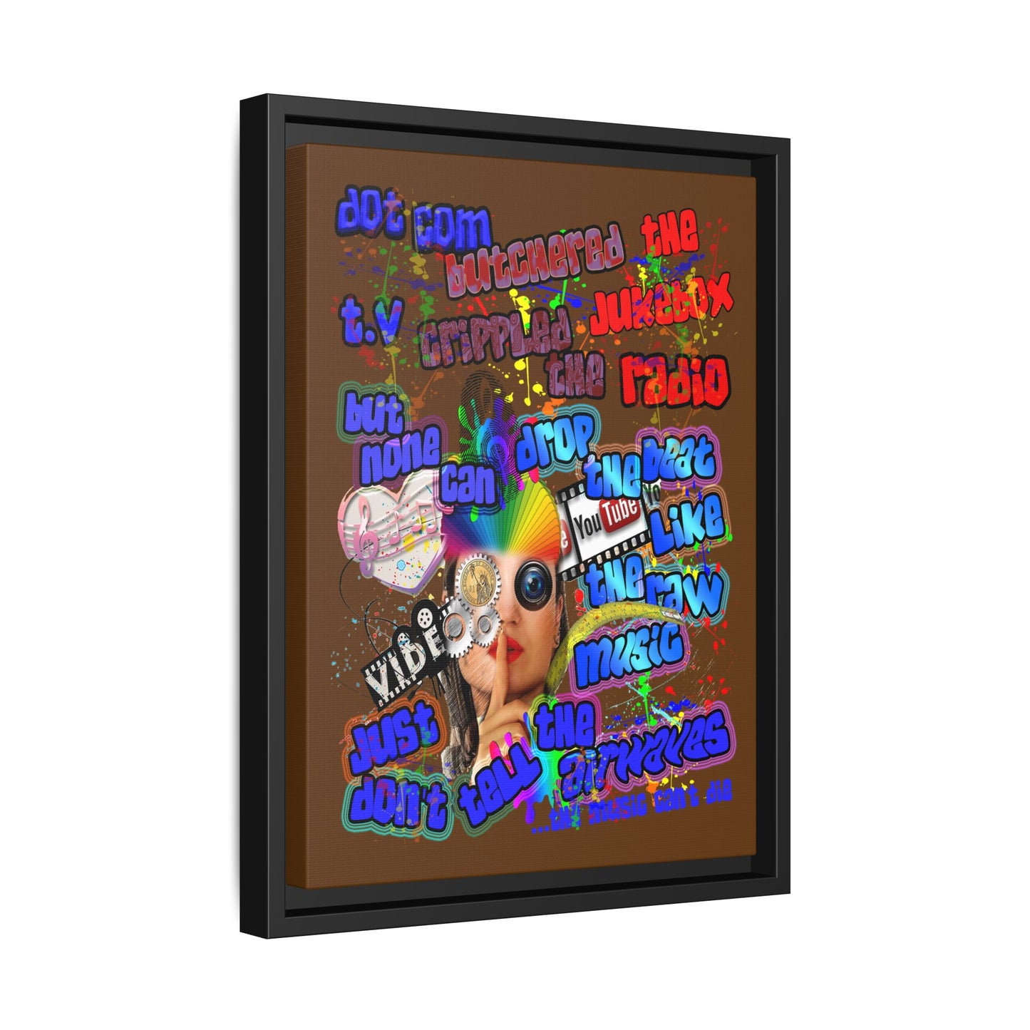 drop the beat - framed canvas art (brown)