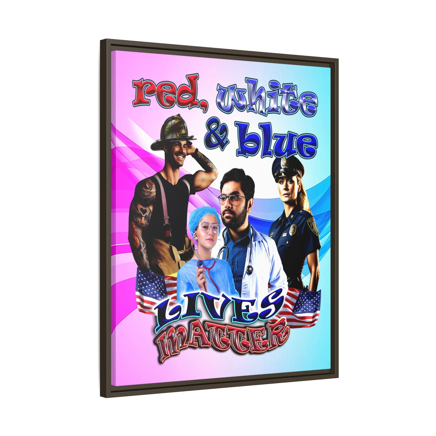 rw&b lives matter - framed canvas art (light blue-pink wave)
