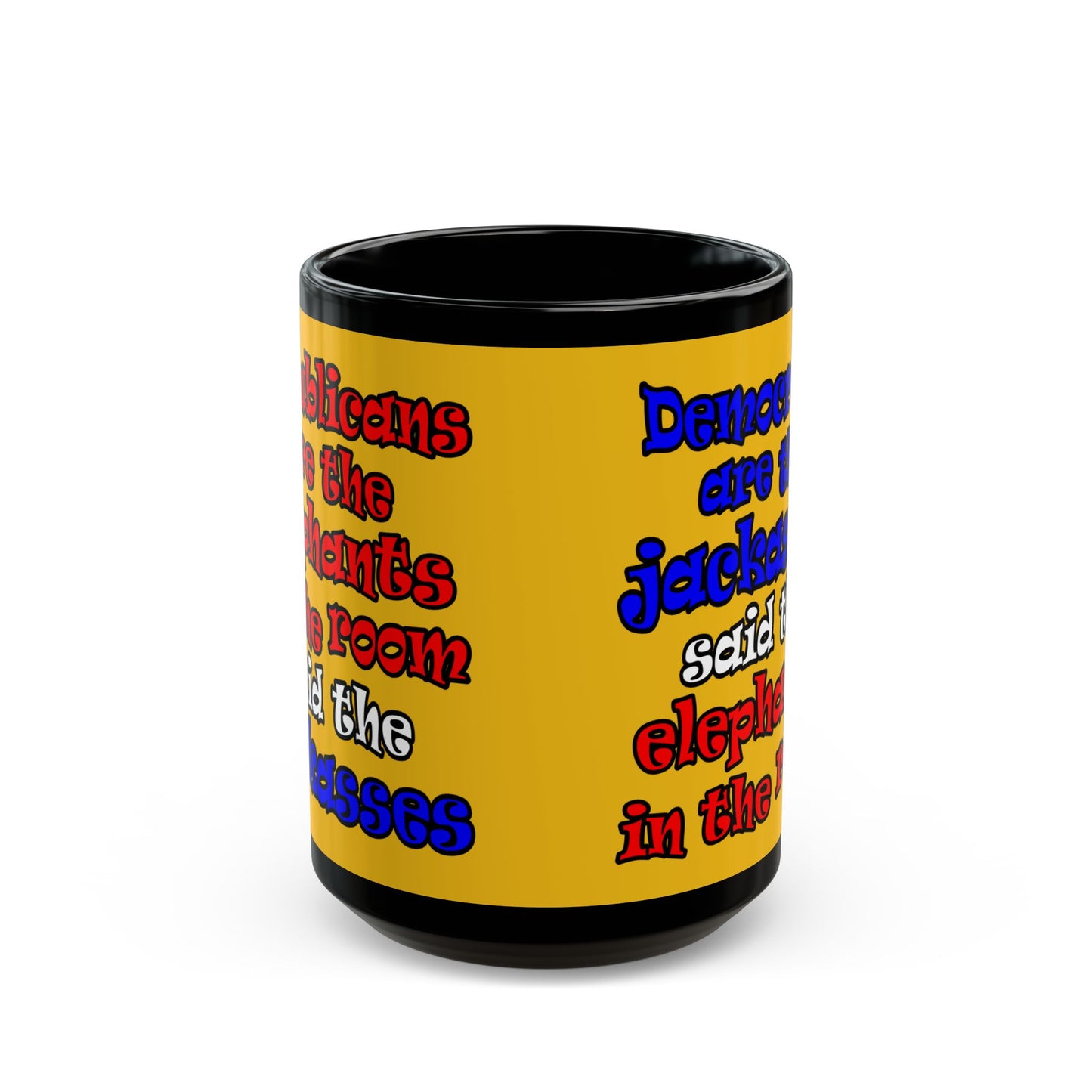 donkeys and elephants - Black Mug (yellow)