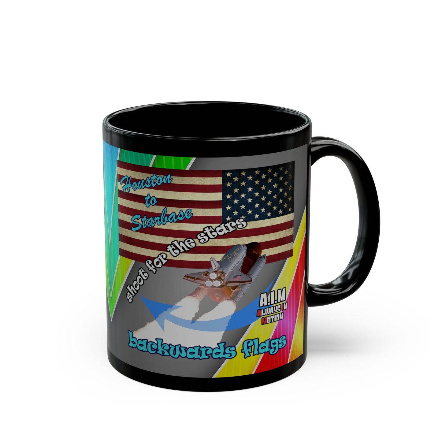 shoot for the stars - Black Mug (rainbow split)