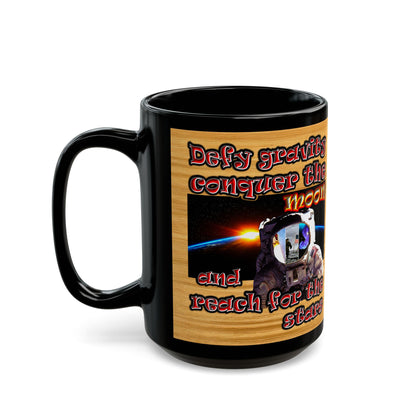 defy conquer reach - Black Mug (butterscotch wood finish)