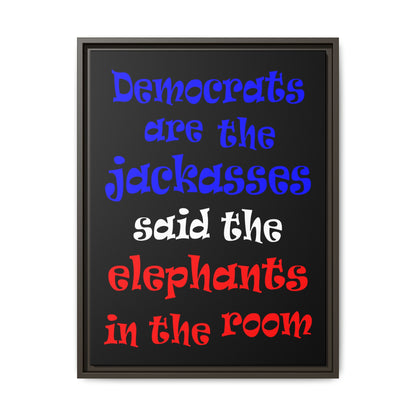 donkeys and elephants - framed canvas art (black)