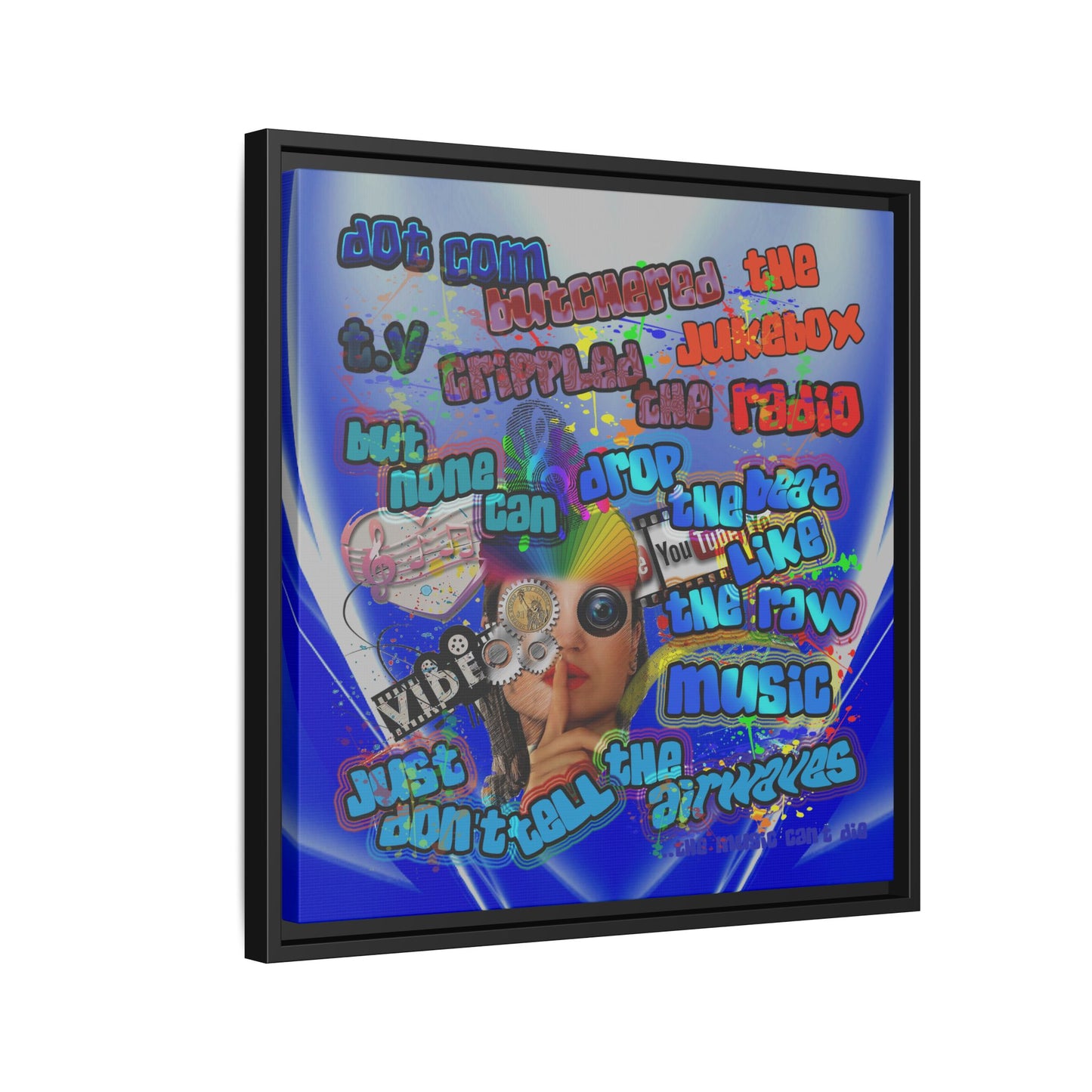 drop the beat - framed canvas art (blue-white wave)