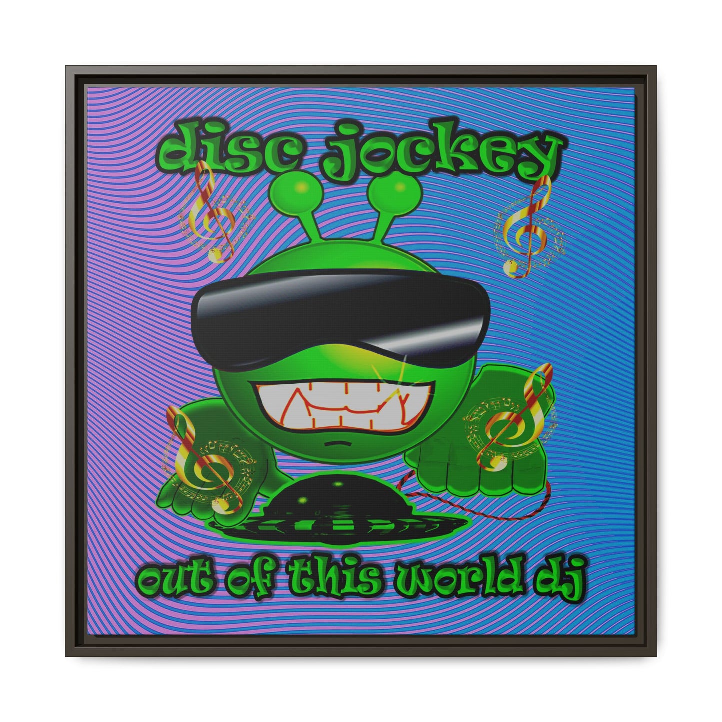 disc jockey - framed canvas art (light blue-purple wave)