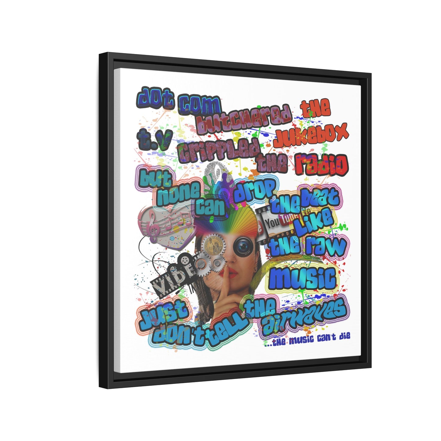 drop the beat - framed canvas art (white)