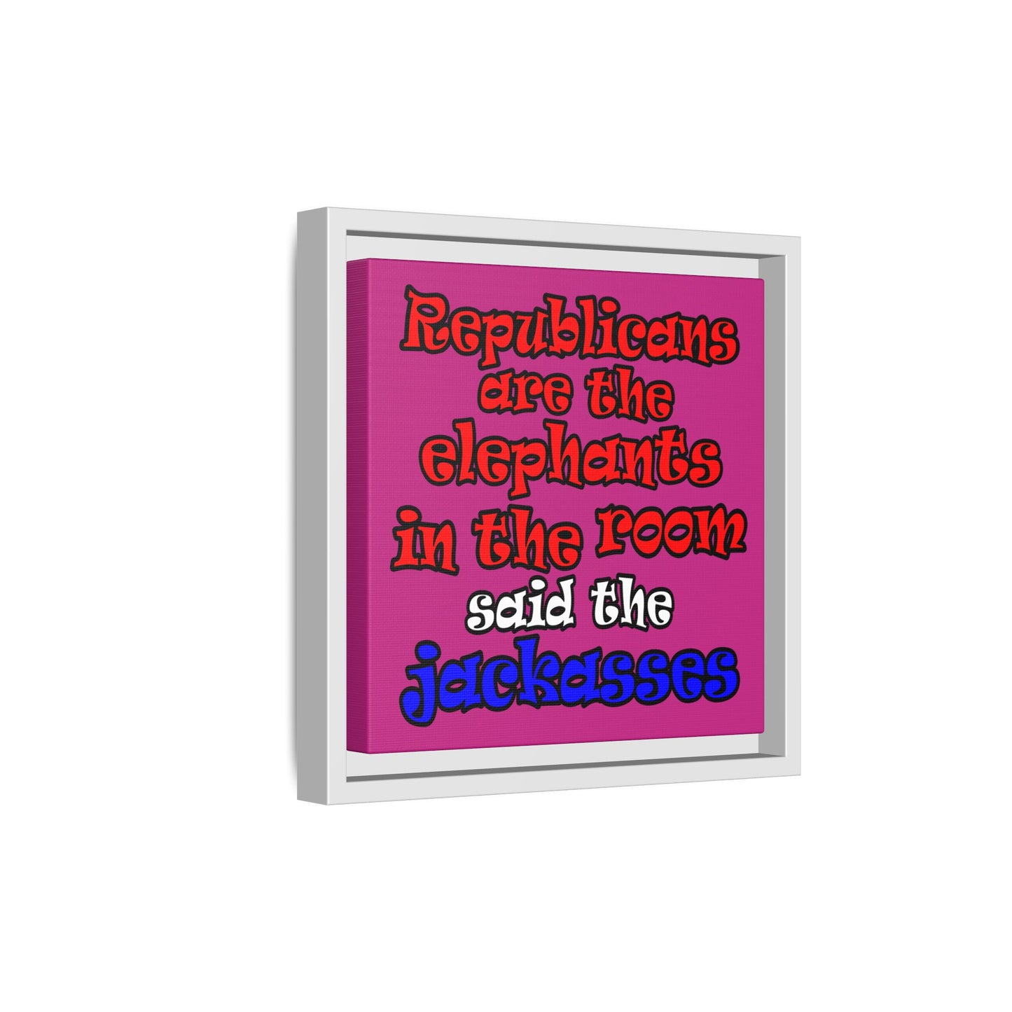 donkeys and elephants - framed canvas art (pink)