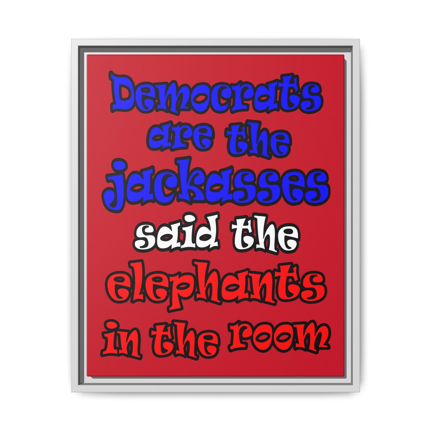 donkeys and elephants - framed canvas art (dark red)