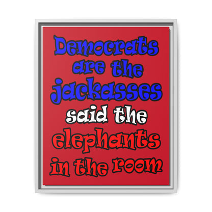 donkeys and elephants - framed canvas art (dark red)