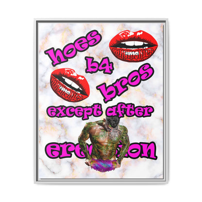 hoes b4 bros - framed canvas art (white marble)