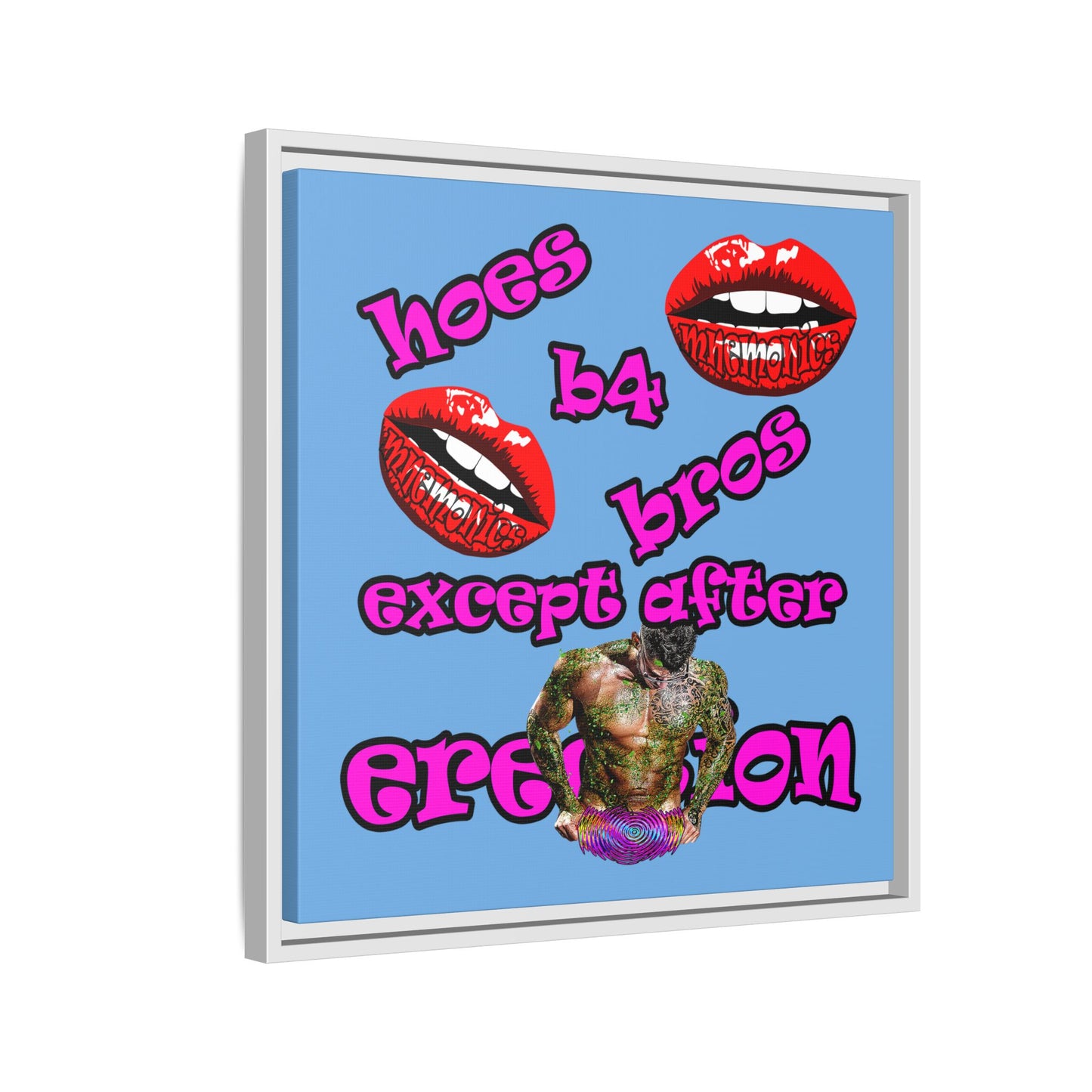 hoes b4 bros - framed canvas art (light blue)