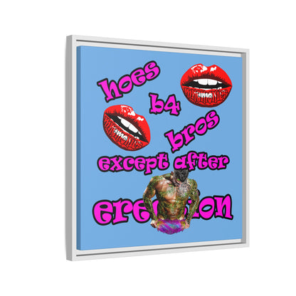 hoes b4 bros - framed canvas art (light blue)