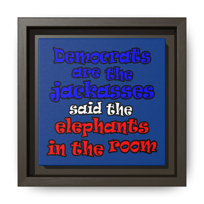 donkeys and elephants - framed canvas art (dark blue)