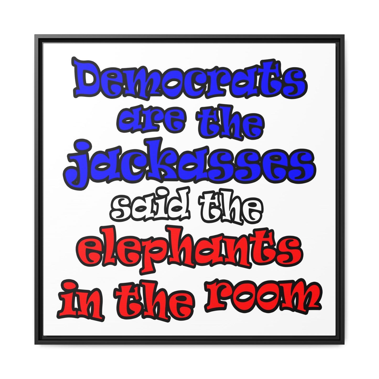 donkeys and elephants - framed canvas art (white)