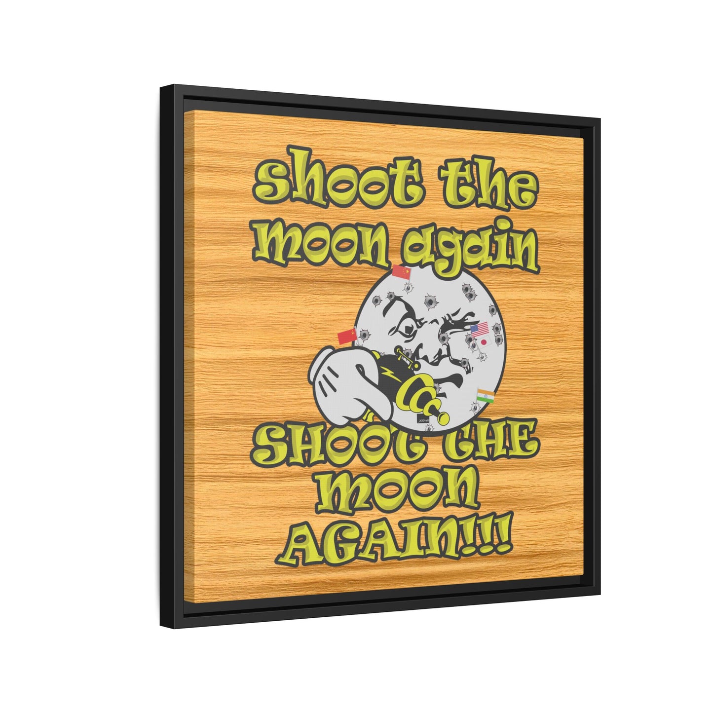 shoot the moon again - framed canvas art (butterscotch wood finish)