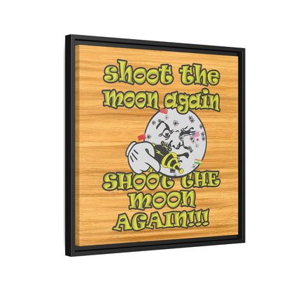 shoot the moon again - framed canvas art (butterscotch wood finish)