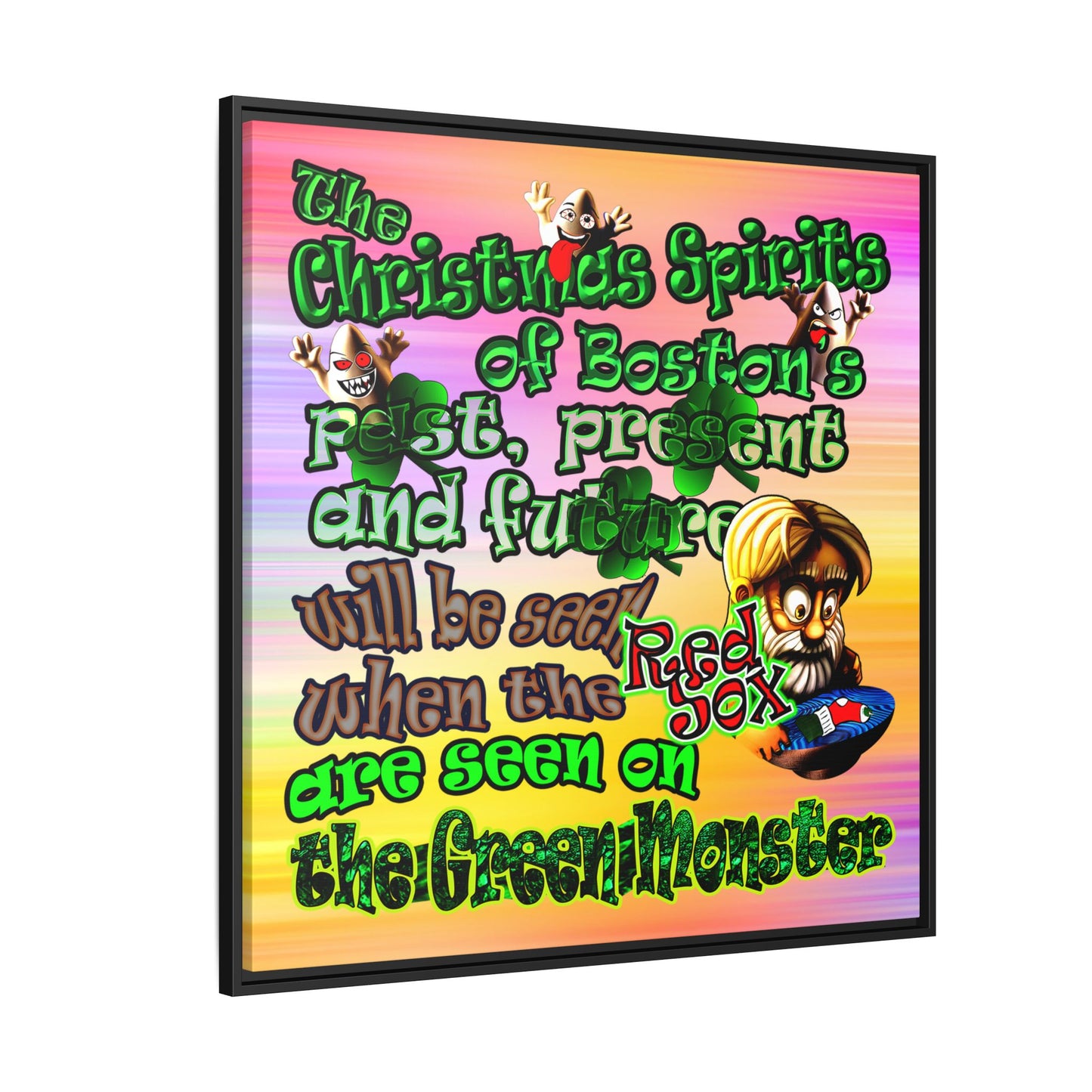 christmas spirits of boston - framed canvas art (color blur)