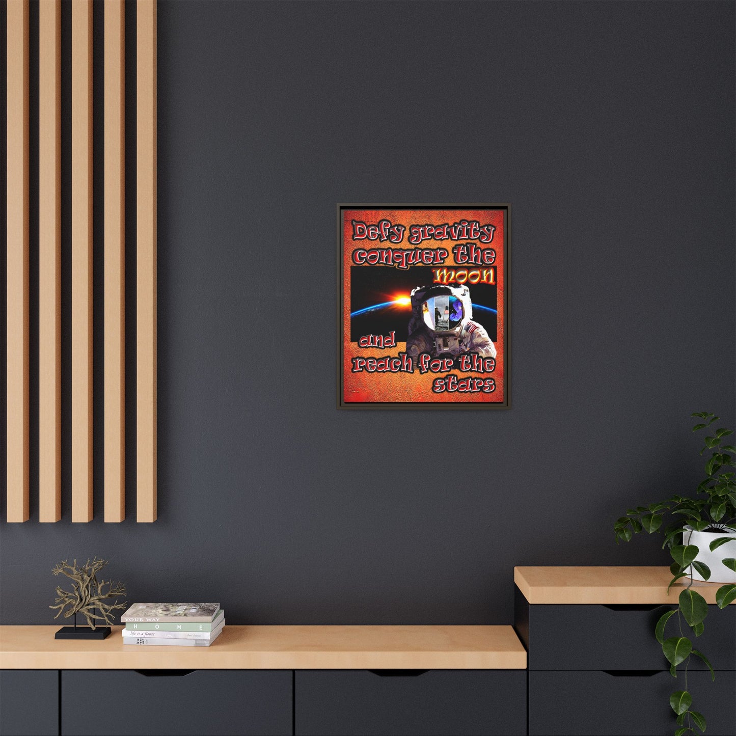 defy conquer reach - framed canvas art (burnt orange)