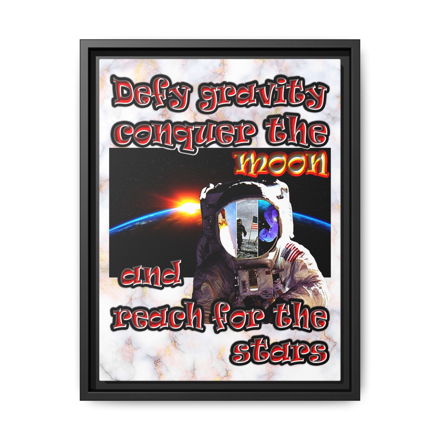 defy conquer reach - framed canvas art (white marble)