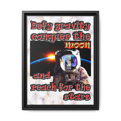 defy conquer reach - framed canvas art (white marble)