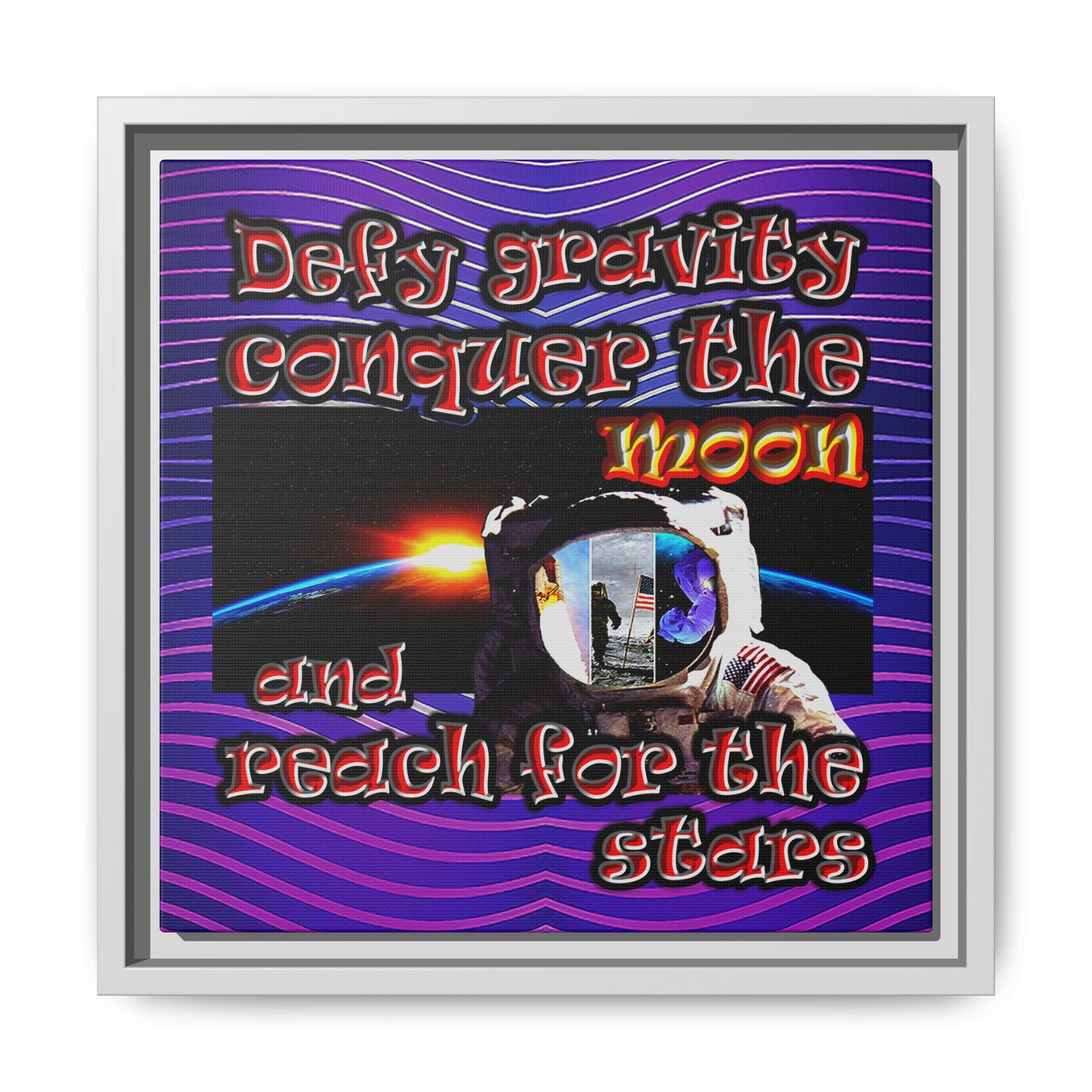defy conquer reach - framed canvas art (purple wave)