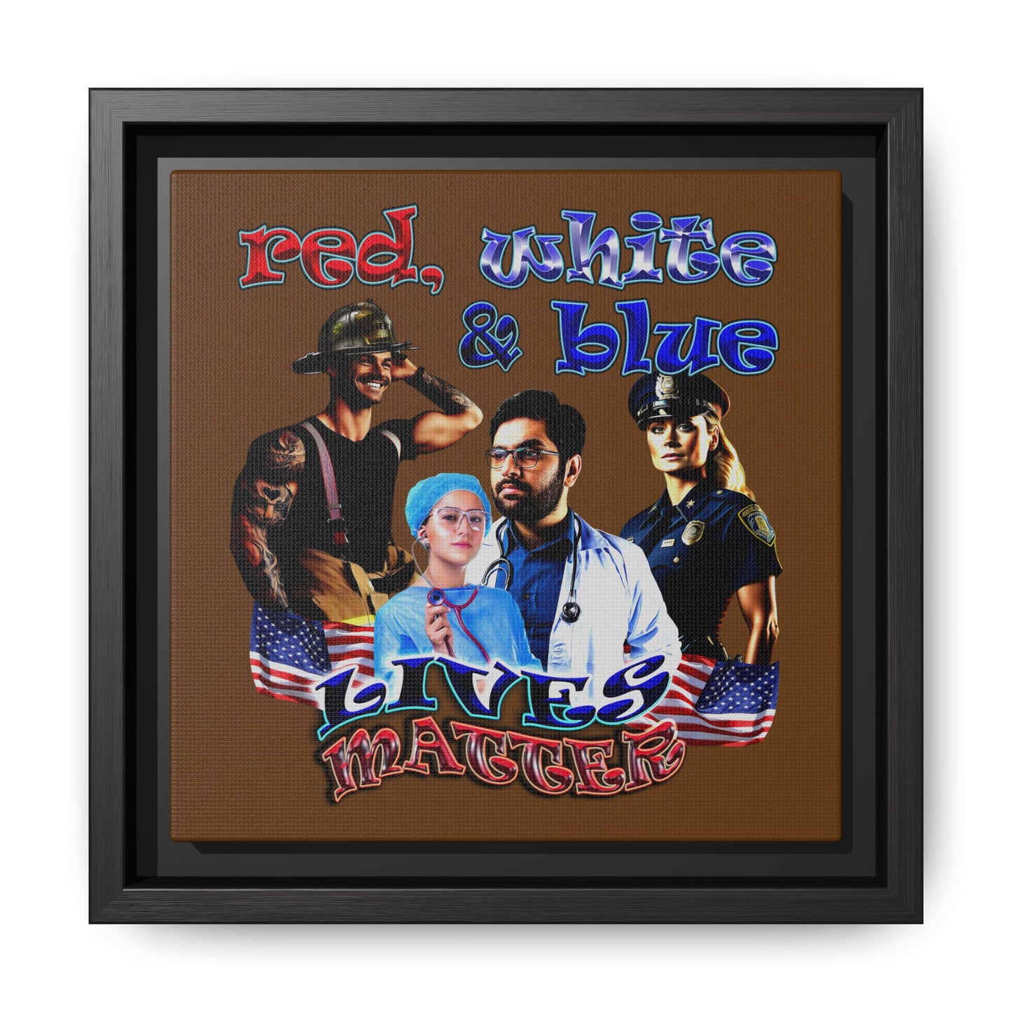 rw&b lives matter - framed canvas art (brown)