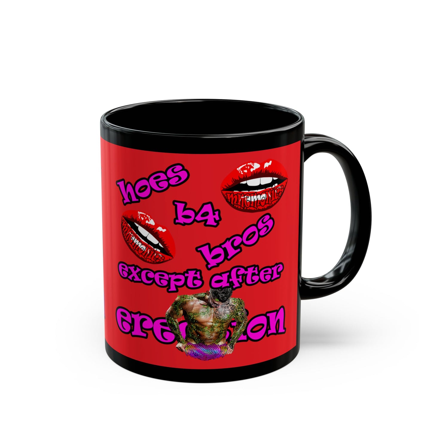 hoes b4 bros - Black Mug (red)