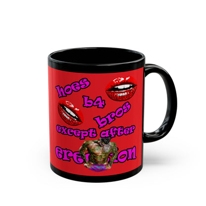 hoes b4 bros - Black Mug (red)