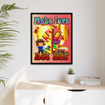 love peace - framed canvas art (yellow-orange wave)