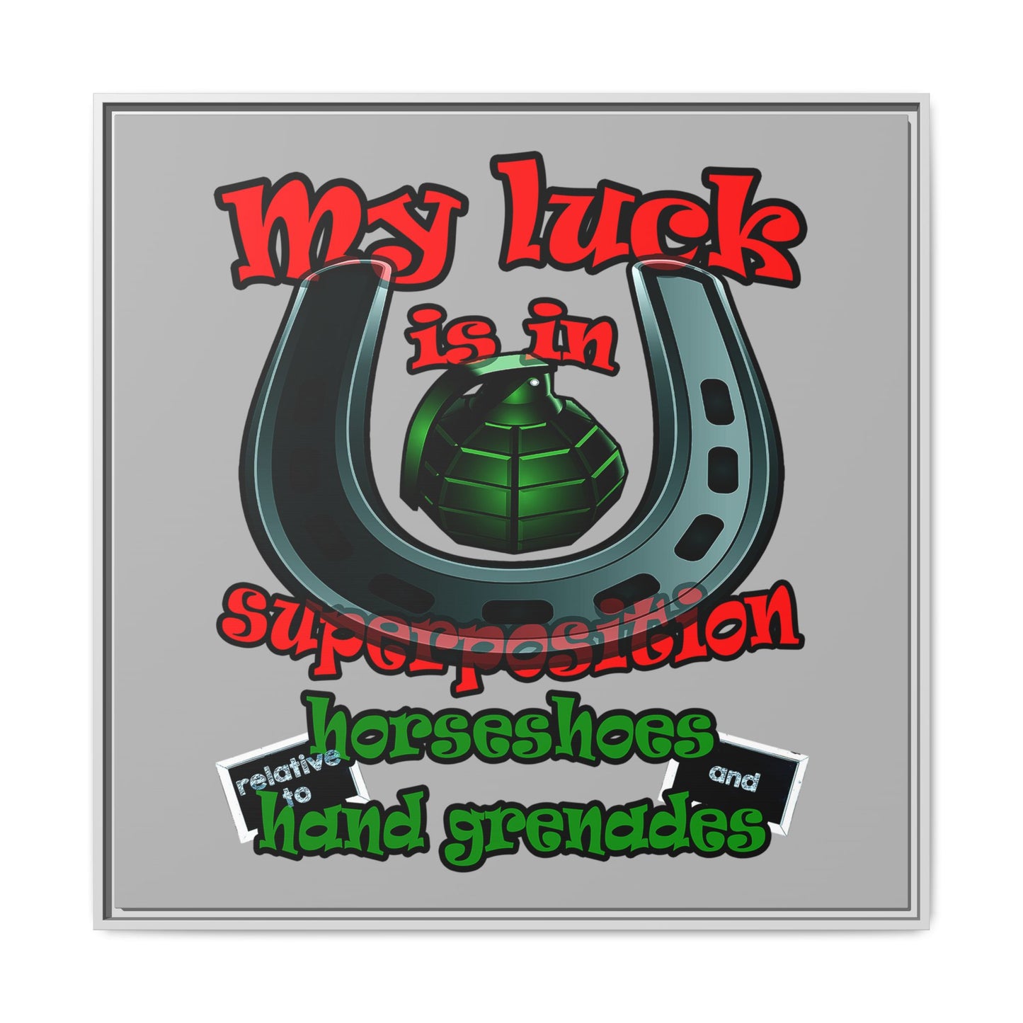 my luck - framed canvas art (light grey)