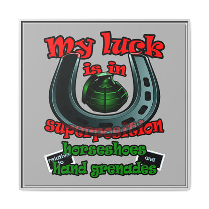 my luck - framed canvas art (light grey)
