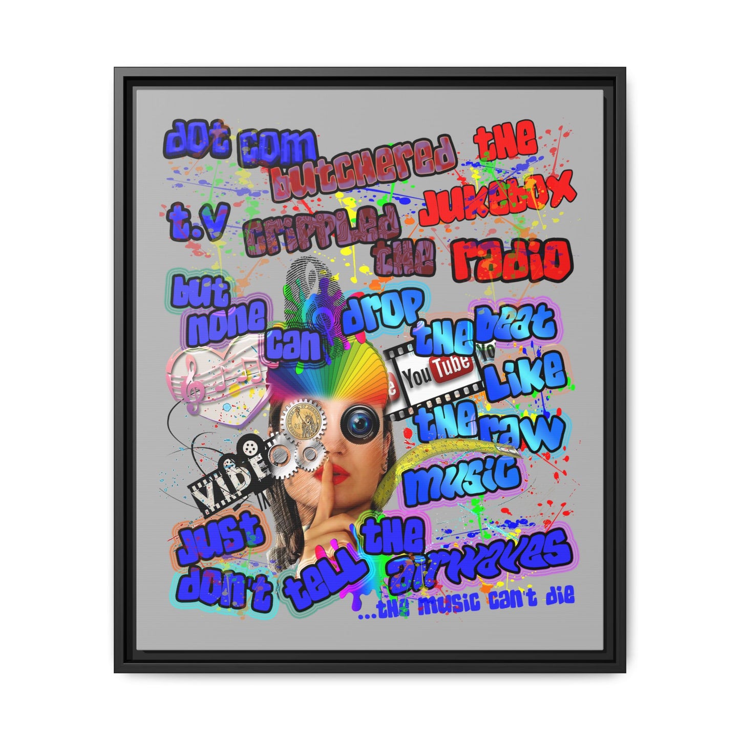 drop the beat - framed canvas art (light grey)