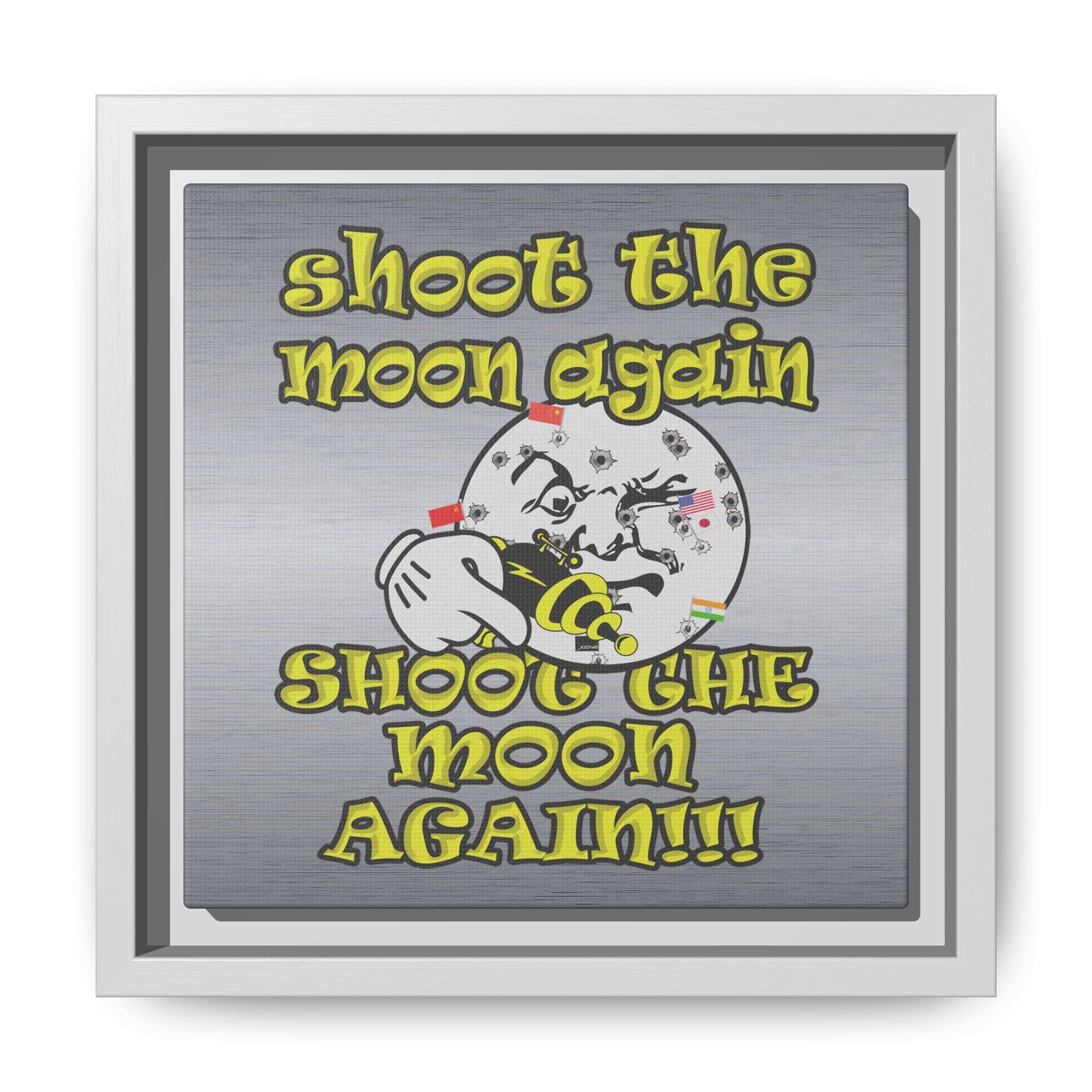 shoot the moon again - framed canvas art (brushed nickel)